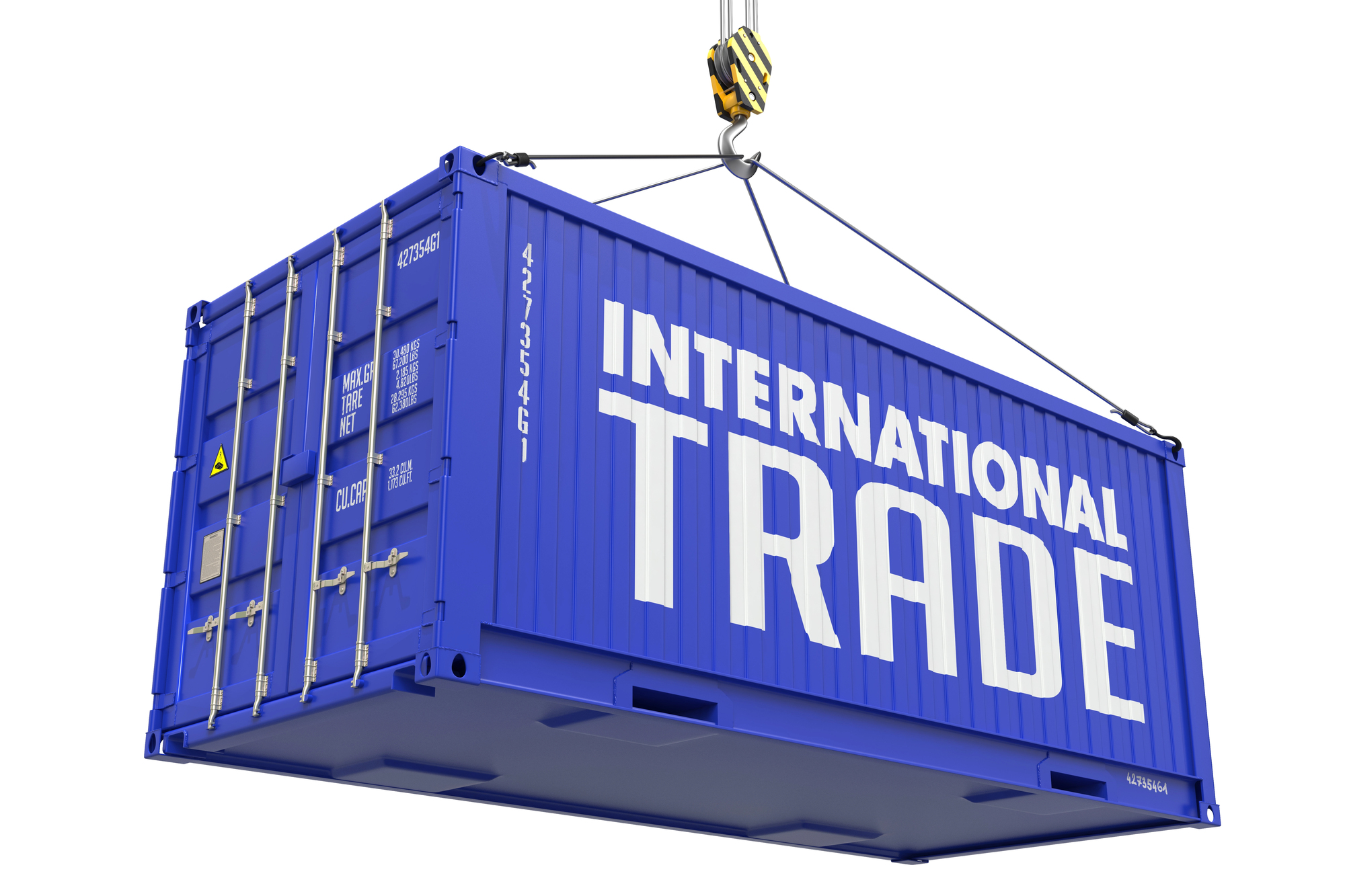 Shipping container with "International Trade" written on the side representing E-1 Treaty Traders